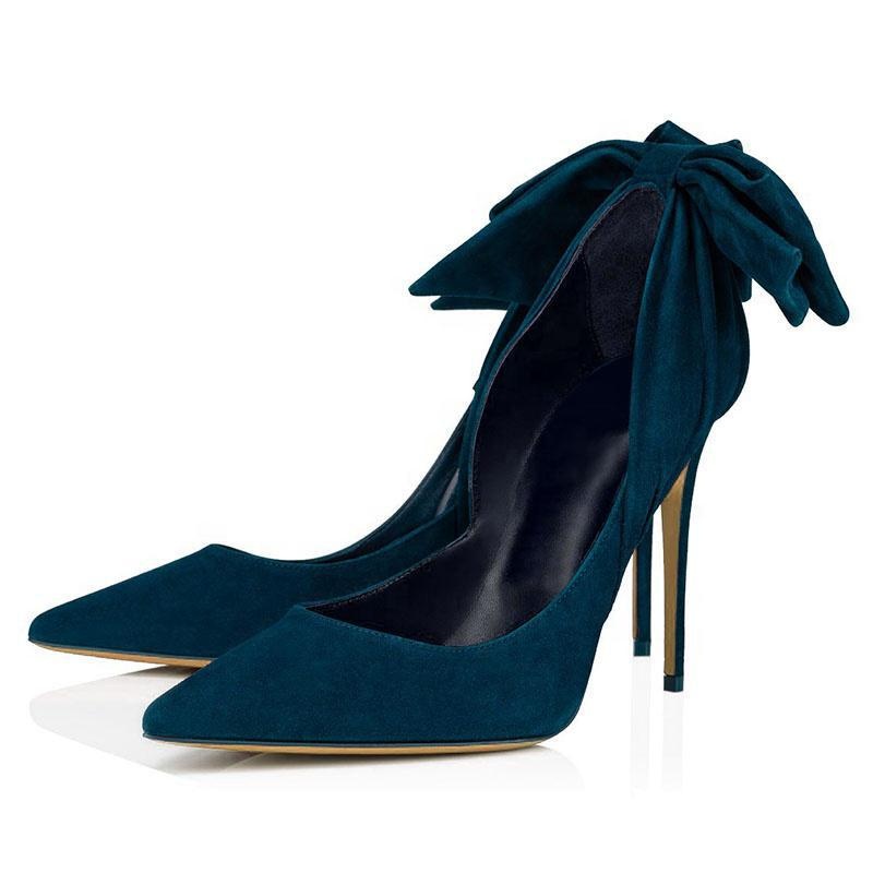 GOOSHOE Large Size Pointed Toe Heels Dress Shoes 12cm Womens High Heel Pumps With Bow