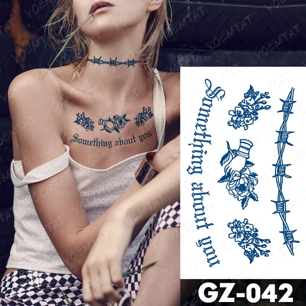 Juice Lasting Waterproof Temporary Tattoo Sticker Rose Butterfly Moon Sun Diamond Heartbeat Wave Flash Fake Tattoos Ink Body Art