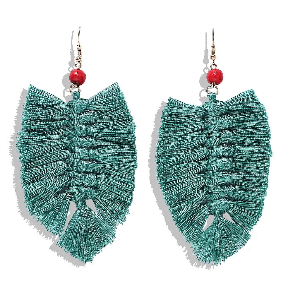 Dvacaman 2020 New Design Bohemian Leaf Shape Tassel Earrings For Women Fashion Weave Macrame Cotton Thread Earrings Drop Jewelry