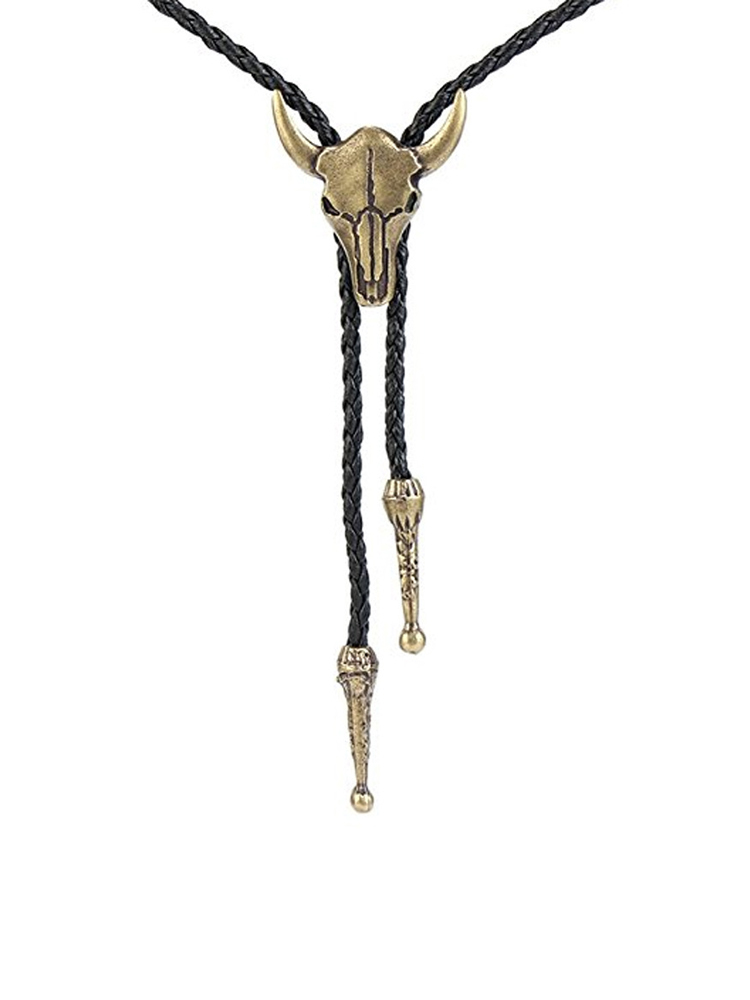 Bull Head Vintage Bolo Neck Cord Leather Necklace
