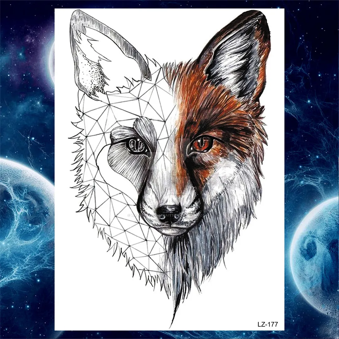 3D Lion Tiger Temporary Tattoos For Men Women Adult Black Wolf Tattoo Sticker Realistic Fake Bear Mountain Disposable Tatoo Body