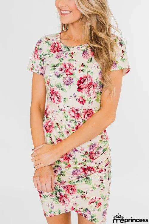 Fashion O Neck Printed Short Sleeve Dress