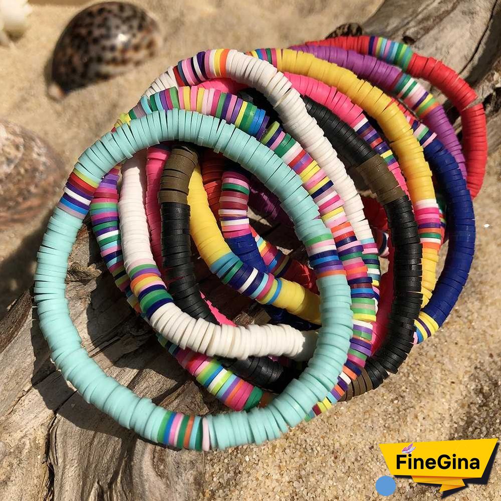 Recyclable Rainbow Colorful Polymer Clay Beads Bracelets Jewelry