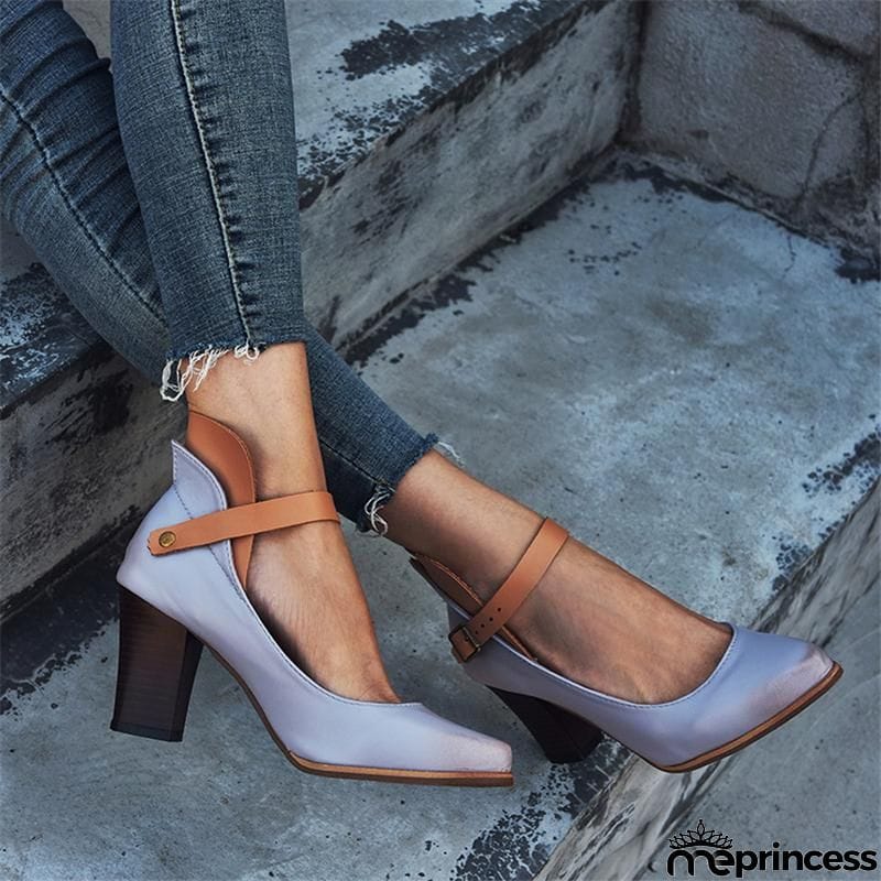 Stylish Ankle Strap Chunky High Heel Shoes