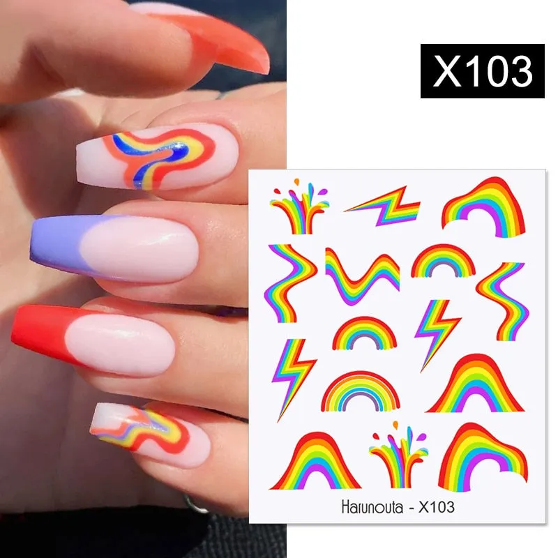 Harunouta Cool Geometry Pattern Water Decals Stickers Christmas Snowflakes Slider For Nails Valentine's Day Nail Art Decoration