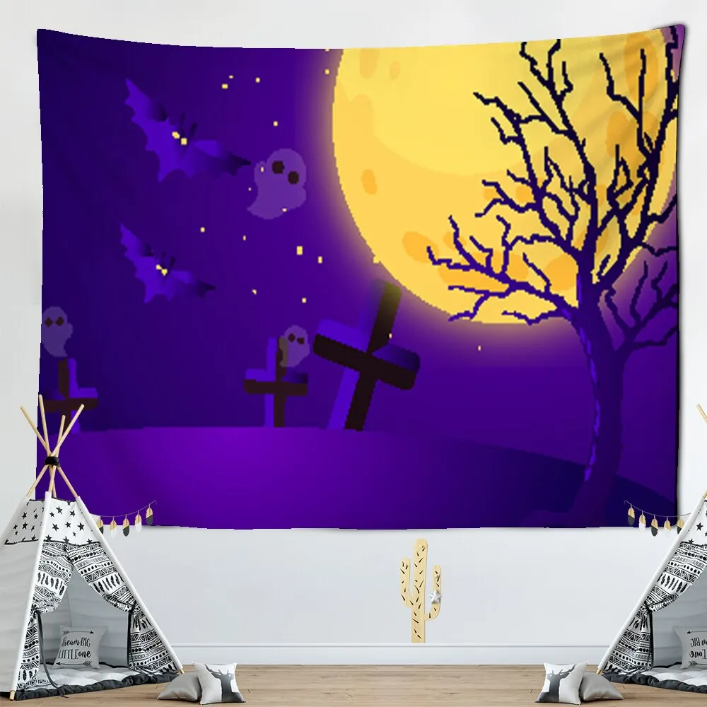 Scary Pumpkin Halloween Wall Hanging Tapestry Halloween Party Wall Cloth Tapestries Psychedelic Tapiz Witchcraft Tapestry