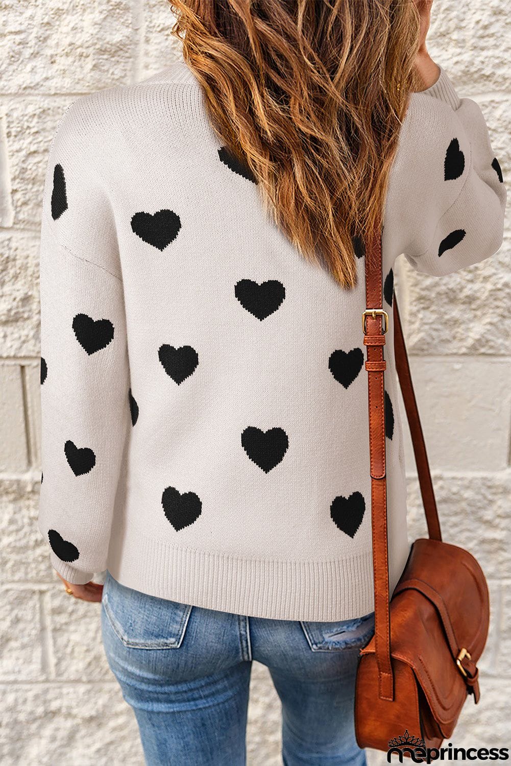 Heart Pattern Ribbed Trim Knit Sweater