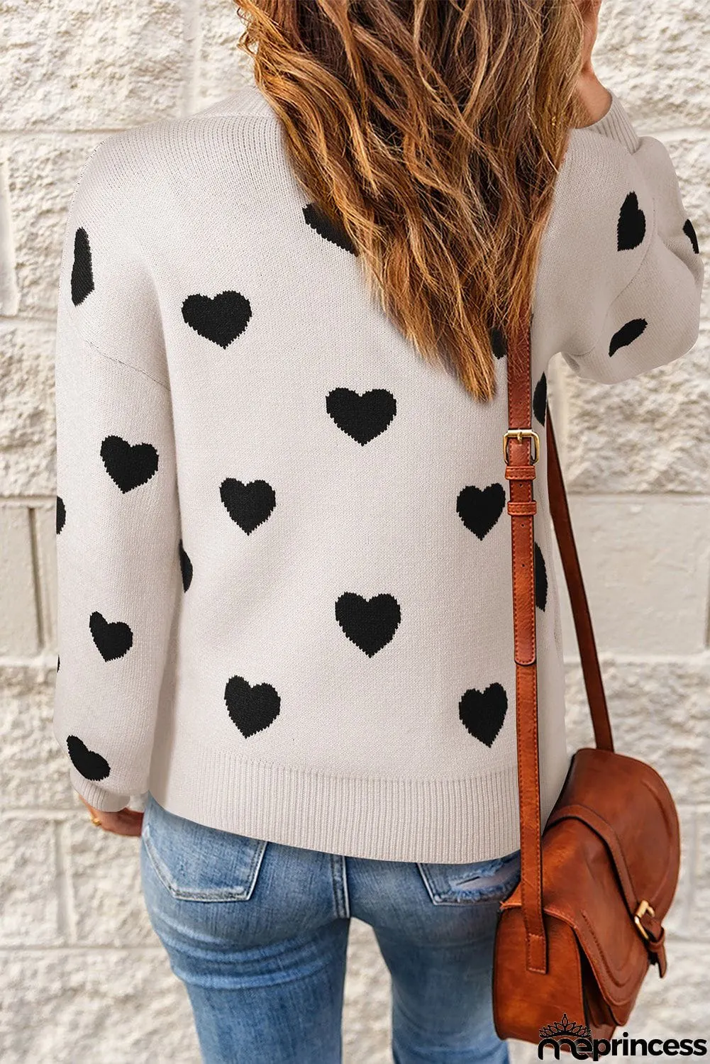 Heart Pattern Ribbed Trim Knit Sweater