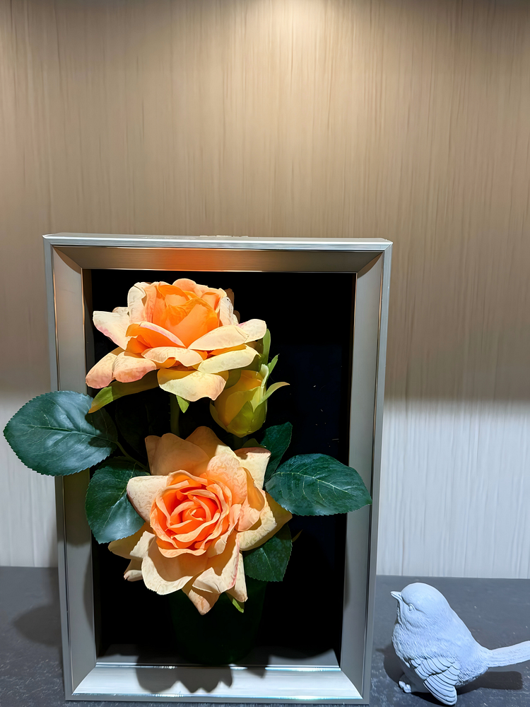 Lifelike & Eco-Friendly Artificial Peach Rose Framed Botanical Display 🍑(Size7.8*11.8 in)
