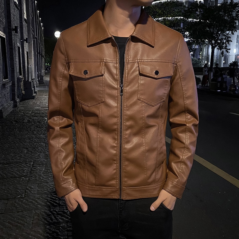 men's Motorcycle Leather Jacket Black Zipper Lapel Slim Fit Male Spring Autumn Fashion High Quality Pu Coat Large Size M-5XL