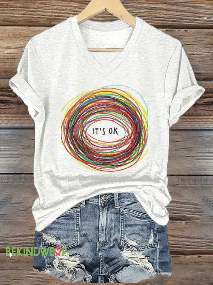 Women&rsquo;s It&rsquo;s Ok Print V-Neck T-Shirt White / S