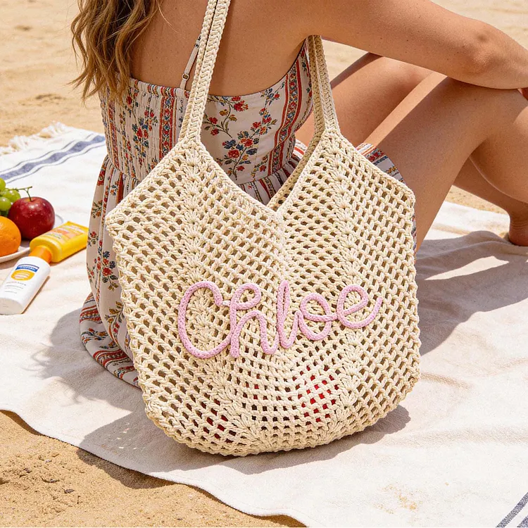 Personalized beach tote bags, Crochet beach bags, Bridesmaid gift bags, Travel Beach Bag, Wedding favor gift, Bachelorette Trip Gift for Her