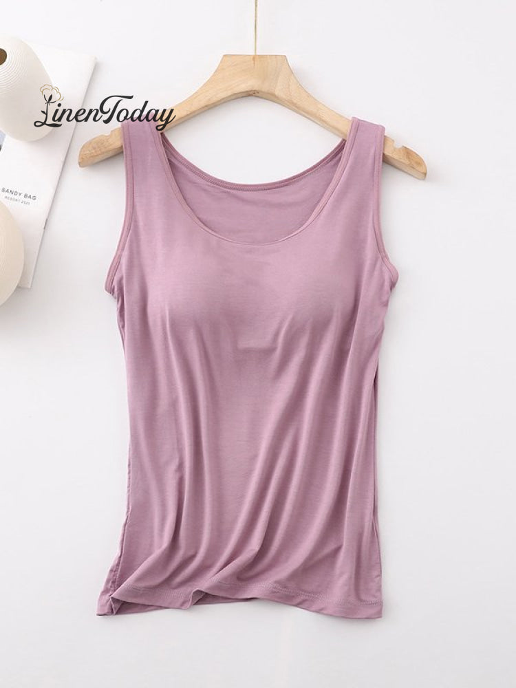 Casual Crew Neck Loose Tank Top Light Purple / S