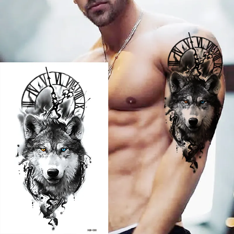 Sdrawing Forest Animal Temporary Tattoos for Men Wolf Tattoo Stickers Tiger Skull Skeleton Fake Tattoo for Women Arm Sleave