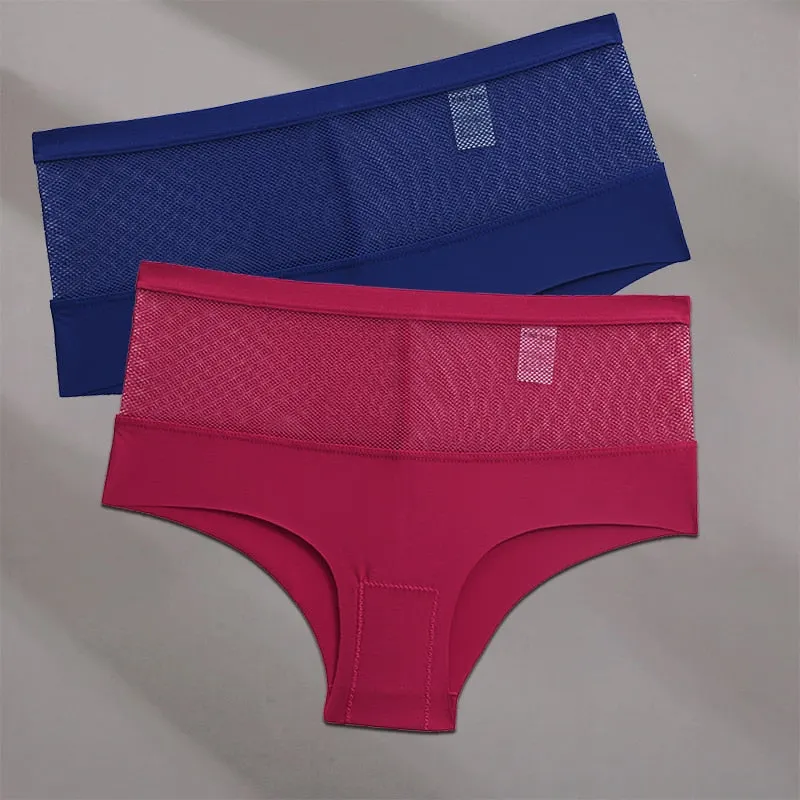 FINETOO 2PCS/Set Seamless Mesh Women Pantys Girls Thongs High Waisted Woman Brief Fashion M-XL Sexy Underpants Lingerie Panties