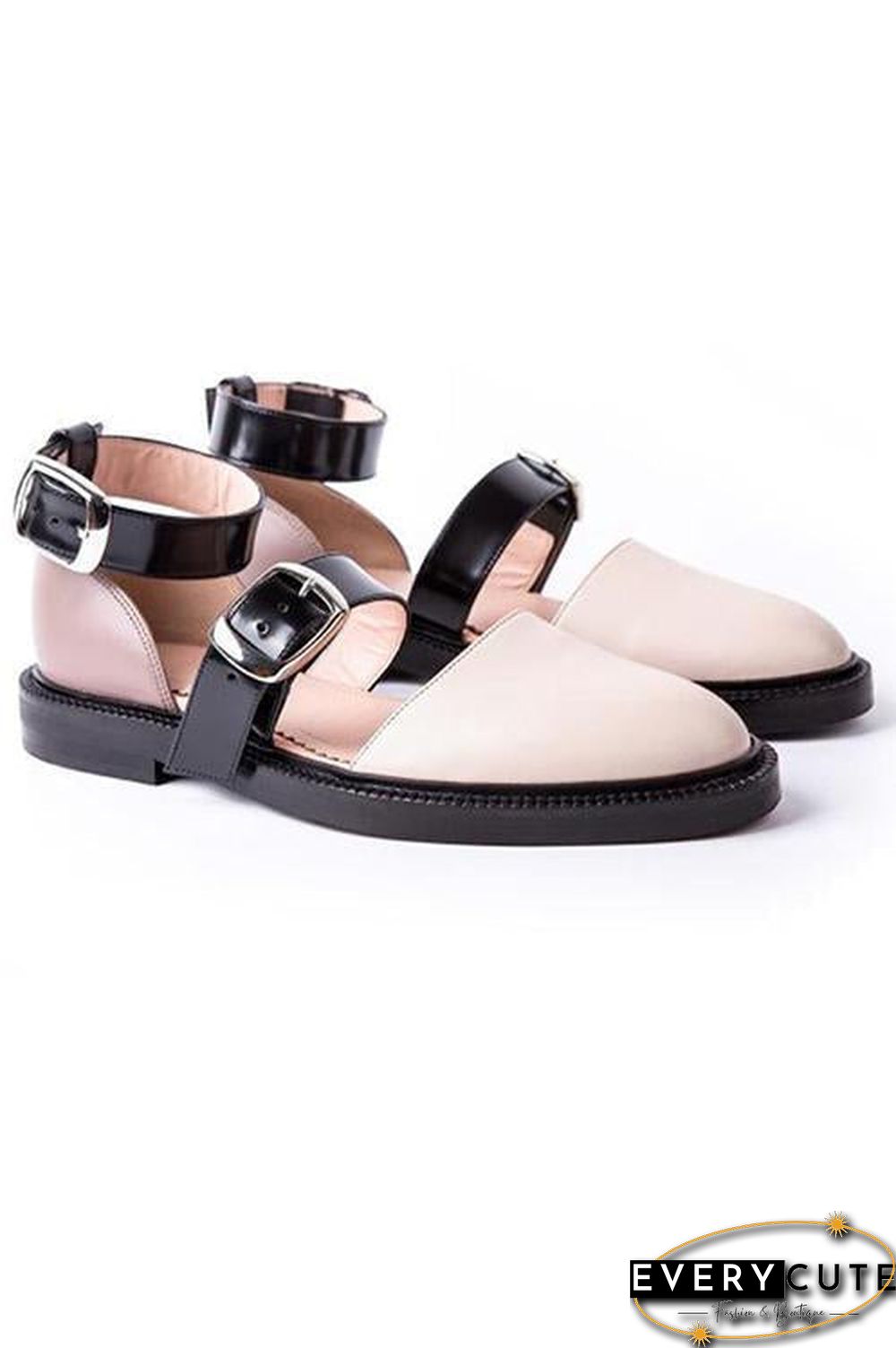 Buckle Color Block Sandals Flats