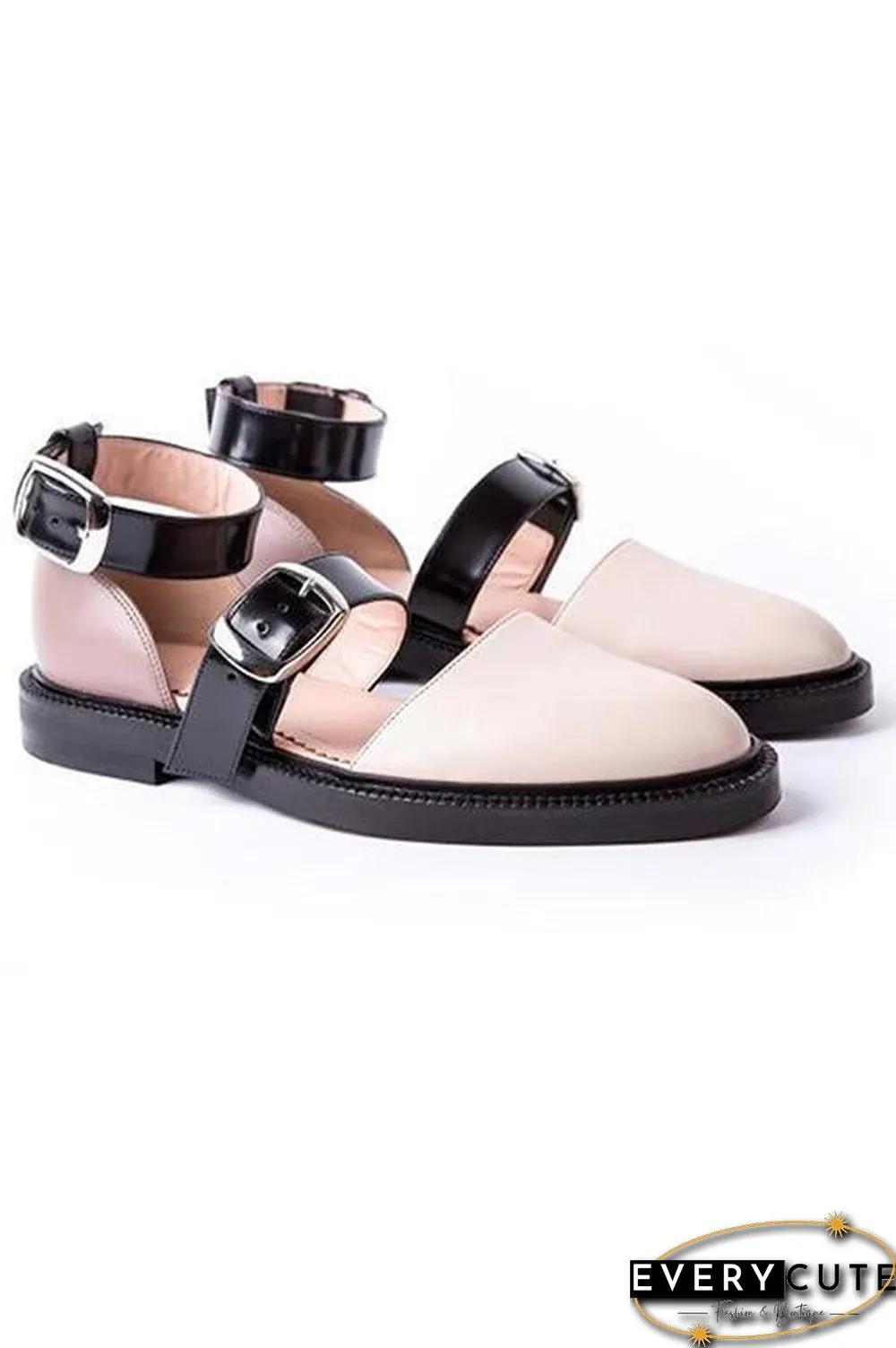 Buckle Color Block Sandals Flats