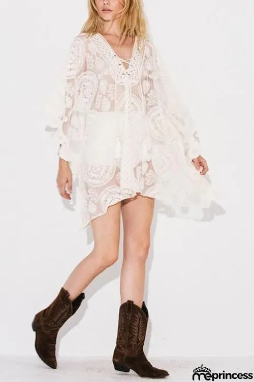 Lace Up Loose Mini Cover Dress