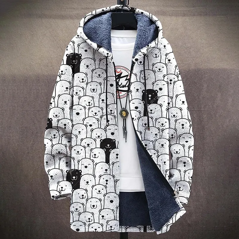 Bear Illustration Simple Plush Loose Long Sleeve Jacket Cardigan