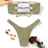 ZAFUL Ribbed Bandeau Bikini Set High Cut Sexy Brazilian Bikini Swimwear Female Bathing Suit Women Sexy Swimsuit Bikini Set