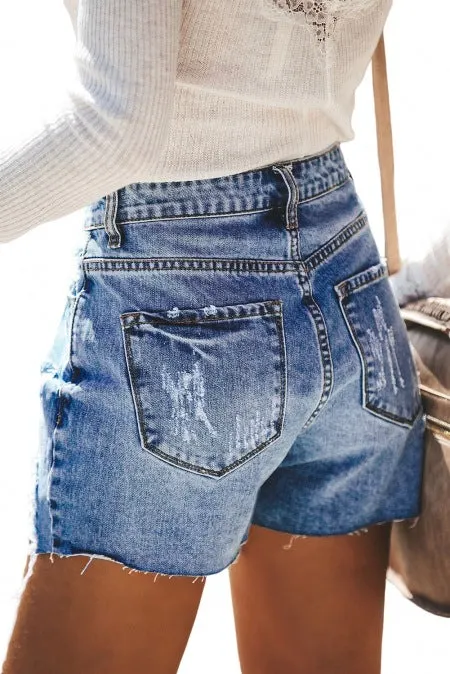 Four Buttons Worn Out Denim Shorts