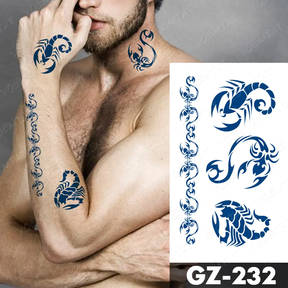 Sdrawing Lasting Ink Tattoos Body Art Waterproof Temporary Tattoo Sticker Line Dragon Tiger Totem Tatoo Arm Fake Fox Whale Tatto