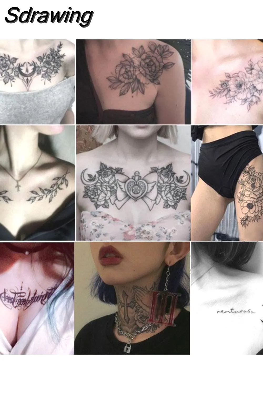 Sdrawing 4/5/9/10/18 PIeces Long Lasting Blue Flower Jewelry Tattoo Sticker Sexy Belly Block Scar Stretch Marks Waterproof Tattoo Sticker 715-1