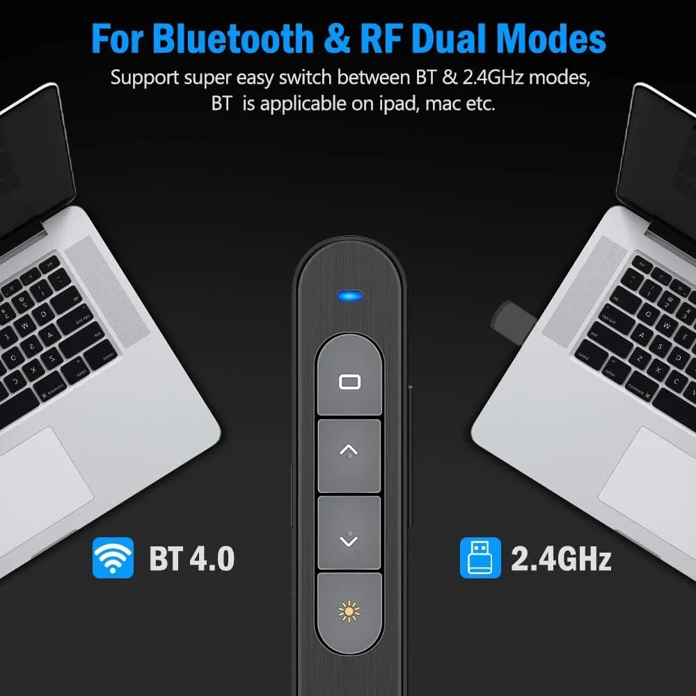 DinoFire for Bluetooth Presentation Remote Powerpint Clicker USB Rechargeable RF 2.4 GHz Dual Modes Wireless Presenter Presentation Clicker Slide Advancer for Mac/Keynote/PC/PPT 11  (UPC/EAN)701473808109