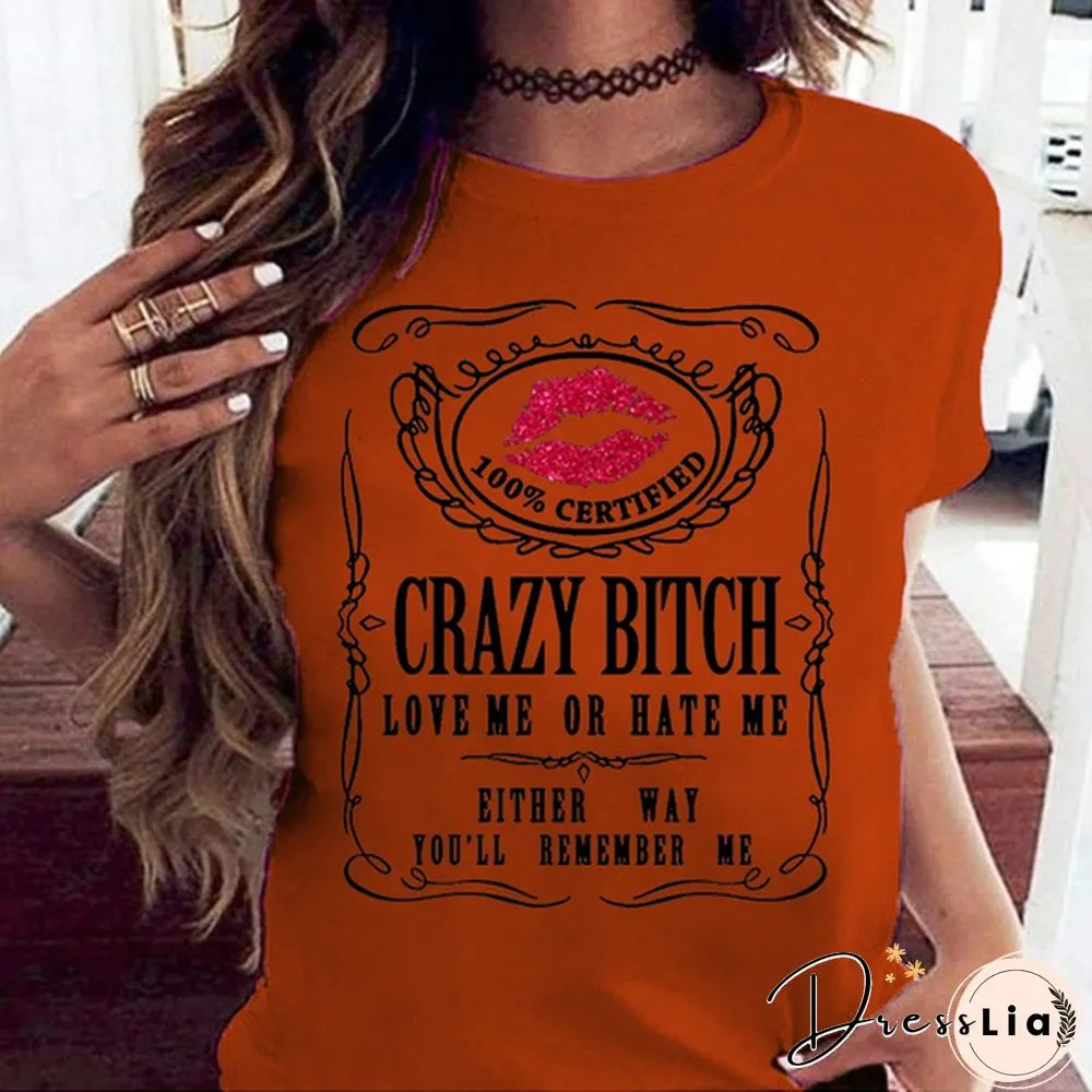 New Women's Funny Graphic Tees Crazy Bitch Shirt Short Sleeve TShirt Casual T-shirt