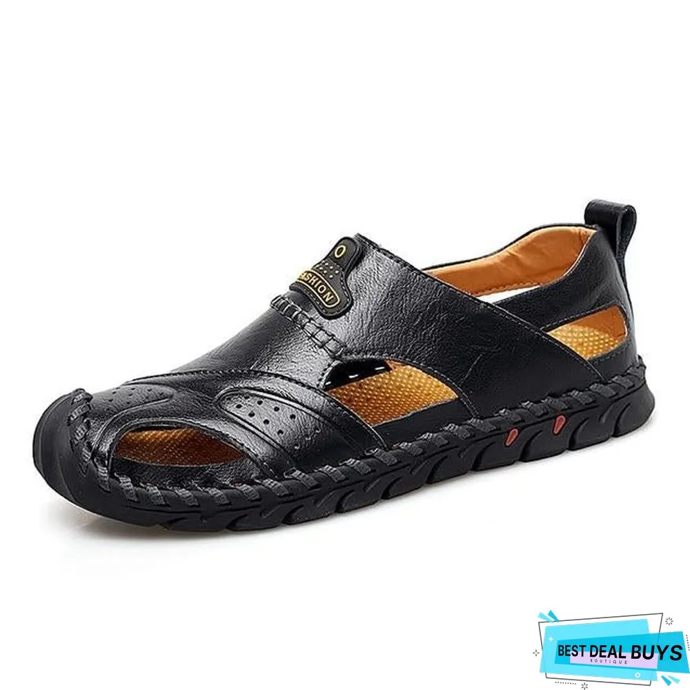 Men's Leather Beach Sandals Outdoor Breathable Casual Footwear Walking Sandals