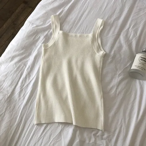 Camis Women Summer Knit Camisoles Tanks Top Korean Style Sexy Slim Womens Elegant Trendy Solid Khaki Sweet 6-colors Chic Ulzzang