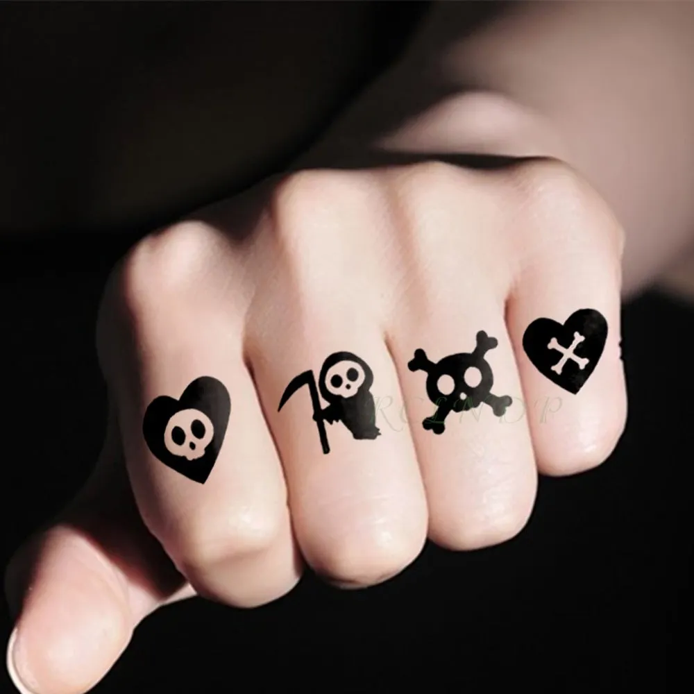 Waterproof Temporary Tattoo Sticker Small Cross Rose Flower on Finger Neck Hand Flash Tatoo Fake Tatto for Girl Women Men