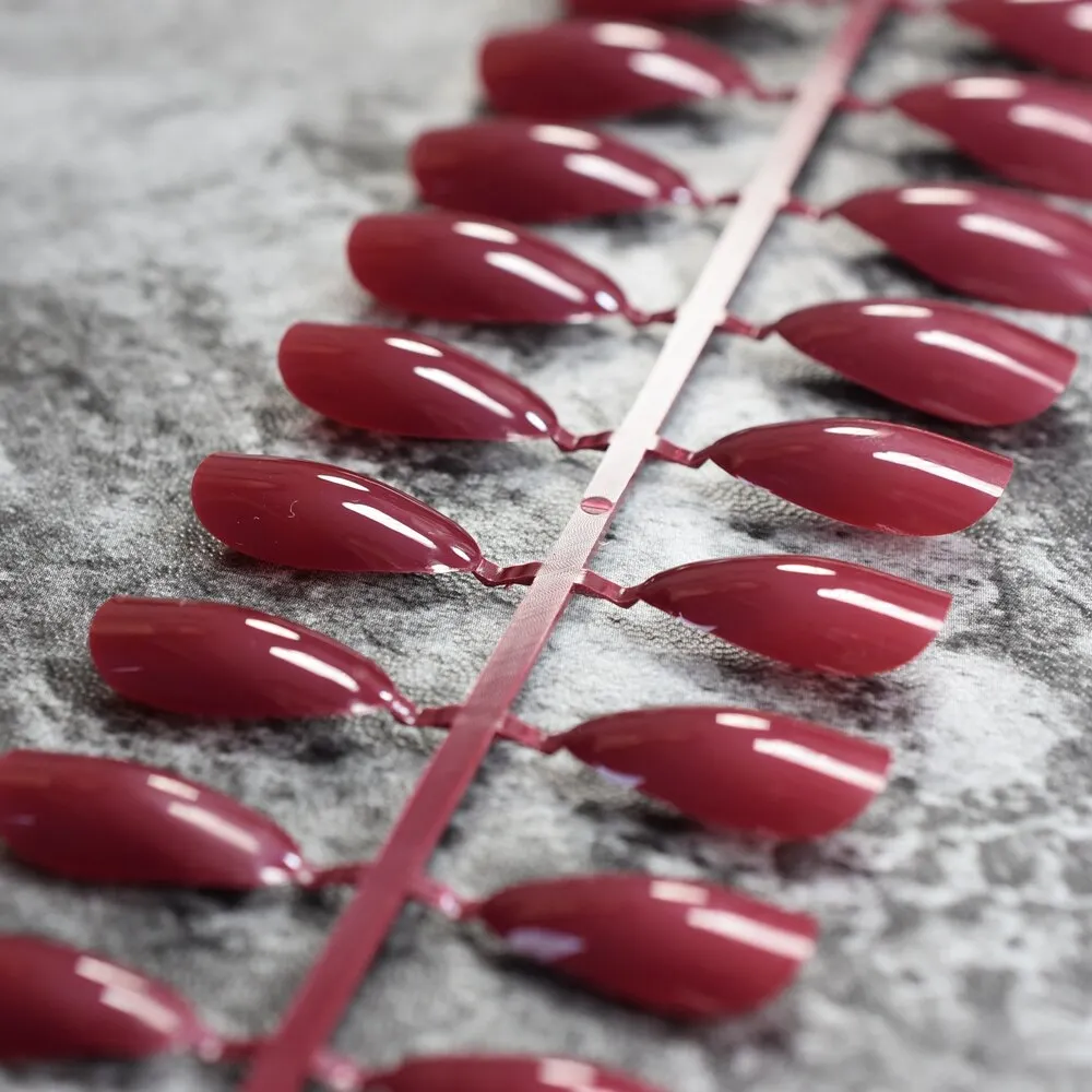 True Color Fashion Fake Nails Jujube Dark Red Stiletto Press On Nails DIY Manicure Tips Full Wrap Many colors 24pcs/kit-Nail Inspo