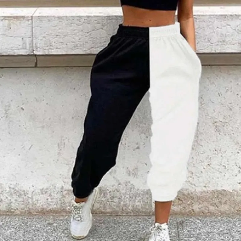 Women Casual Skull Print Patchwork Pants Spring Autumn Elastic Waist Pocket Loose Pencil Pants Female Streetwear Warm Sweatpants
