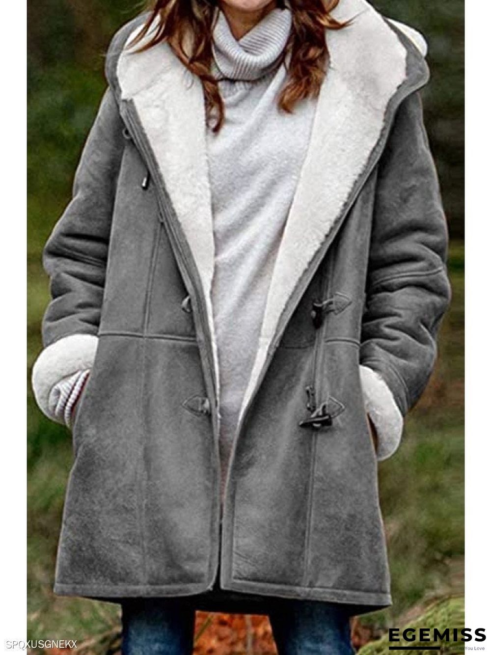 Fashion Solid Color Casual Hooded Jacket Plus Fleece Mid-length Coat | EGEMISS