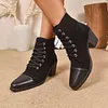Women's Trendy 65mm High Color Block Square Toe Chunky Heel Short Martin Boots