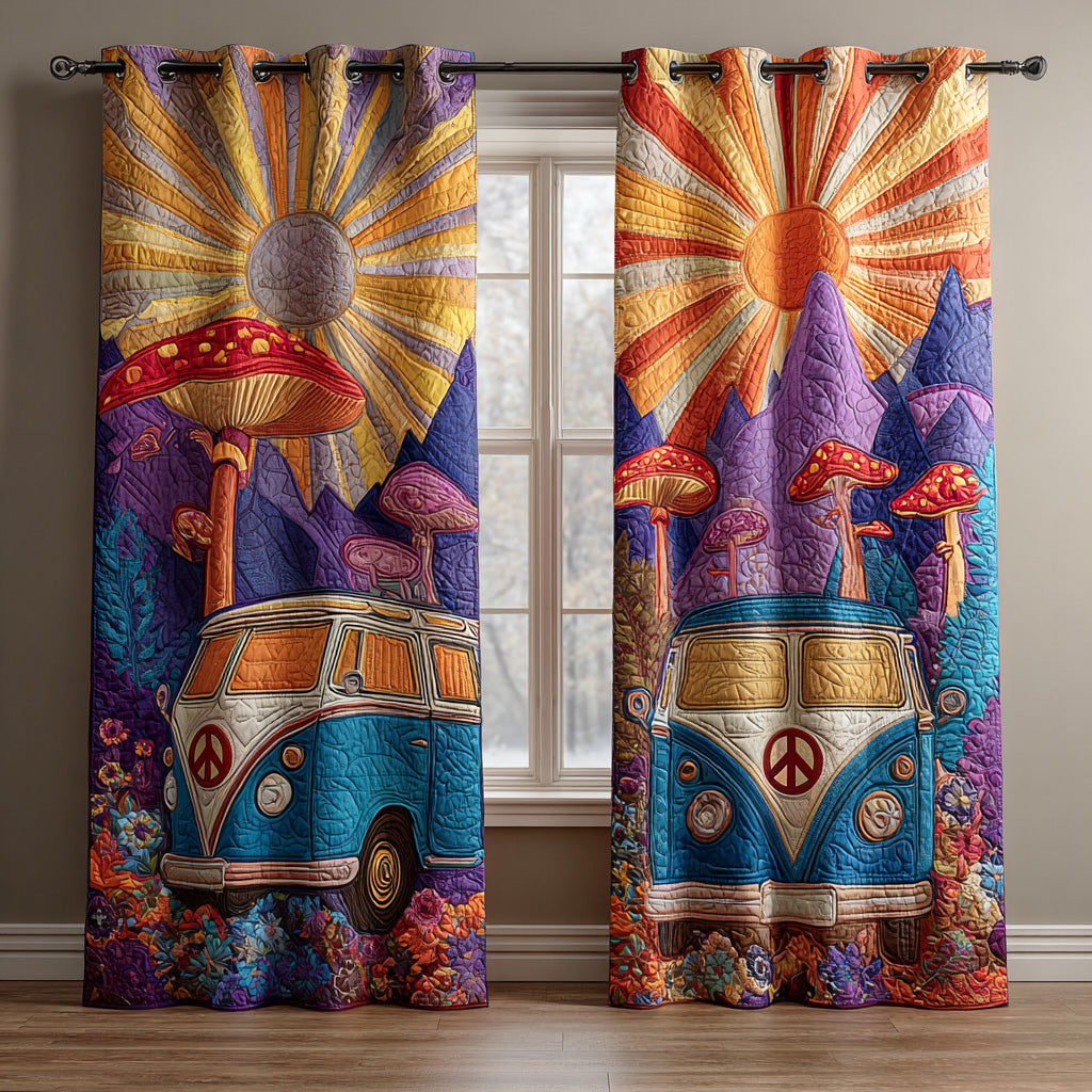 Peace Bus Meadow Printed Quilted  Curtains NCU0TD1499