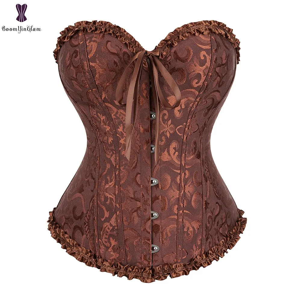 Green Apricot Red Pink Steampunk Korset Women Lingeries Dance Wearing Costumes Floral Lace Boned Corsets And Bustiers #810