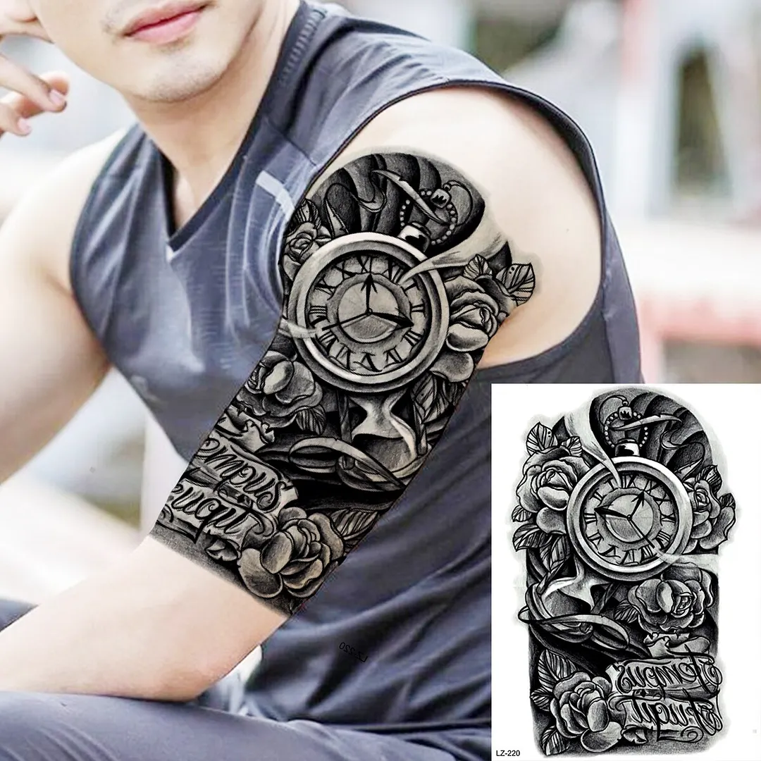 Sdrawing Cuttlefish Skeletion Scary Temporary Tattoos For Men Women Pirate Tiger Skull Totem Fake Tattoo Sticker Tatoos Octopus