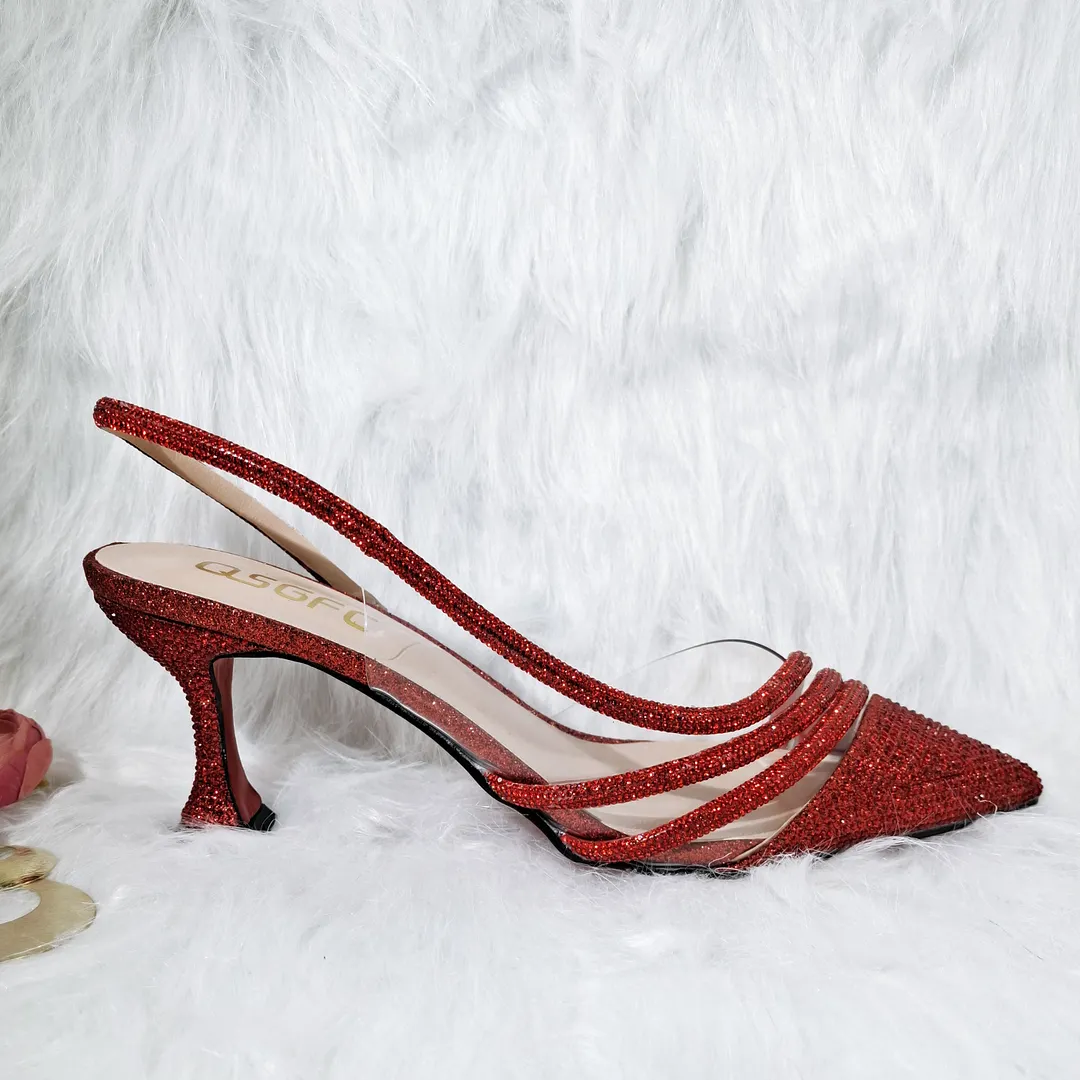 QSGFC Gold Comfortable streamline pointed stiletto noble ladies shoelace bag party shoe bag friend party shoelace bag
