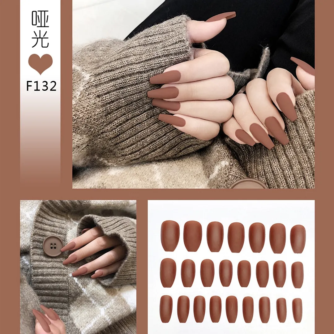 Nail Art Fake Nails Stiletto Tips Clear Press on Long False with Glue Coffin Stick Display Full Cover Artificial Designs Matte