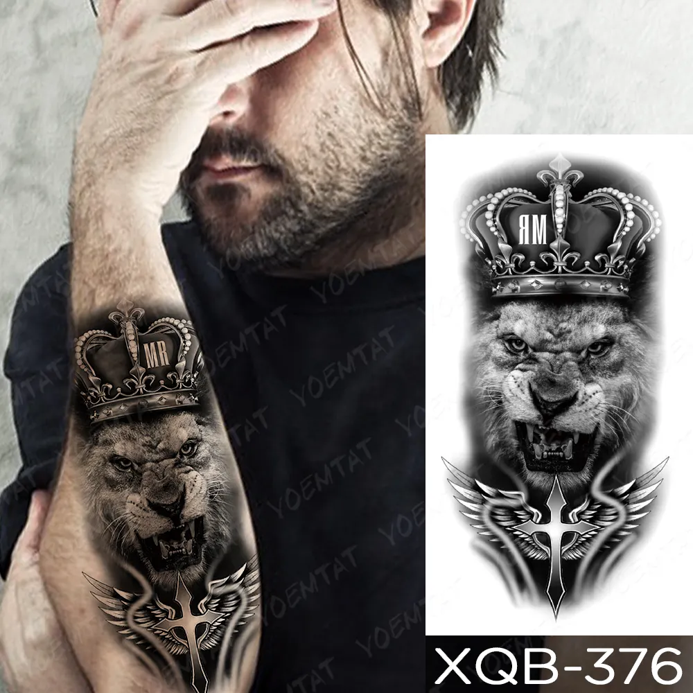 Sdrawing Sdrawing Temporary Sleeve Arm tattoo Sticker Lion Clock Tiger Gear Skeleton Rose tattoos Body Art Fake tatoo Men Women Black