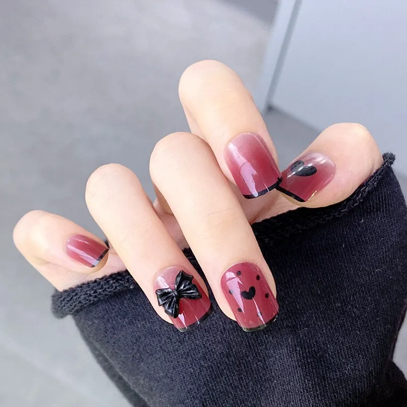 24Pcs false nails with designs cow and Blue Color cut design Fake Nail Shiny Gold Foil  artificial nails with glue for girls-Nail Inspo