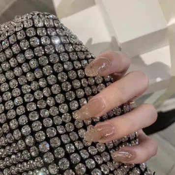 24pcs/set Fashion Laser Glitter False Nails Middle Long Silver Fire Pattern Full Nail Art Tips Girl Nail Accessories Fake Nails-Nail Inspo