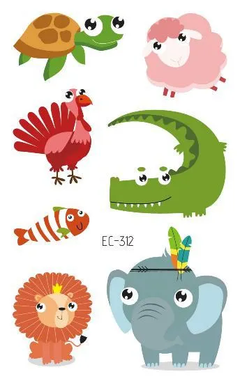 24 kinds Cartoon Animals Temporary Tattoo Stickers for Kids Lion Tiger Giraffe Elephant Fox Hedgehog Turtle tatouage temporaire