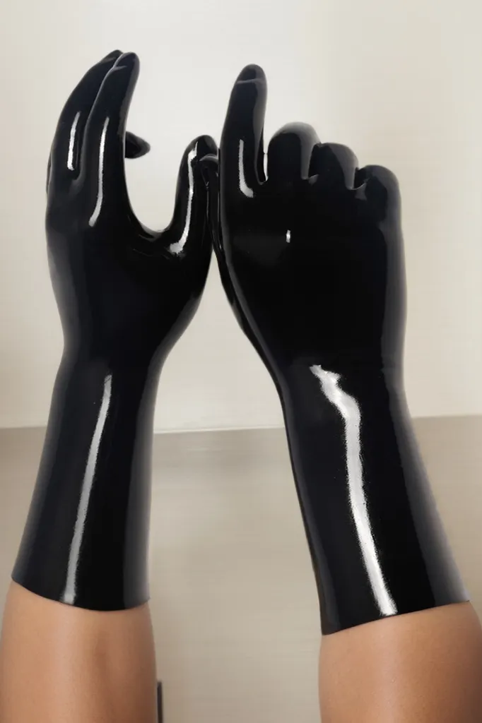 Women Black Seamless Latex Accessories Shorter Gloves