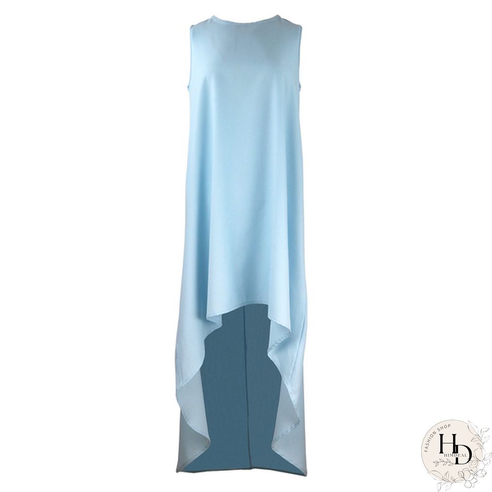 Women Summer Bohemian White Irregular Beach Dress Loose Flare Dress Tunic Female Sleeveless Beachwear Solid Boho Gowns Dresses