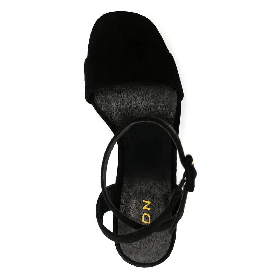 Black Buckle Ankle Strap Open Toe Chunky Heel Platform Sandals