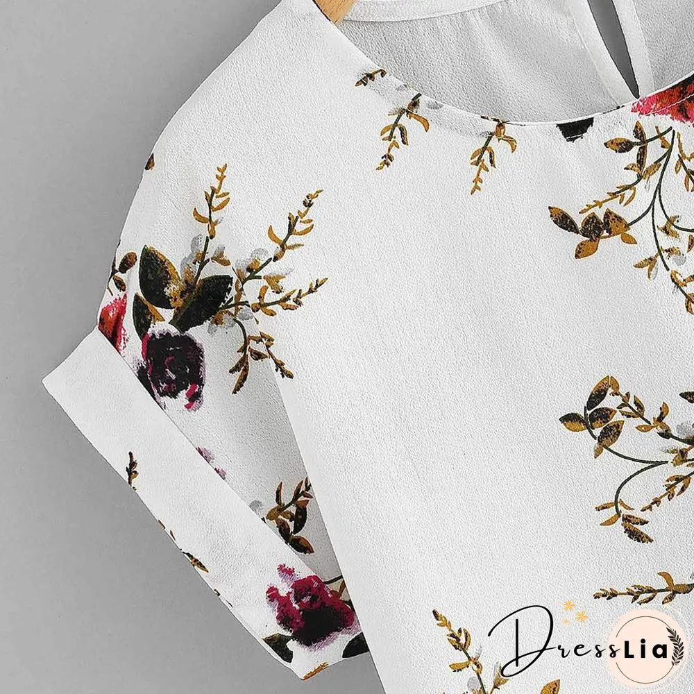 Summer Fashion Floral Print Blouse Pullover Ladies O-Neck Tee Tops Female Women's Short Sleeve Shirt Blusas Femininas Clothing