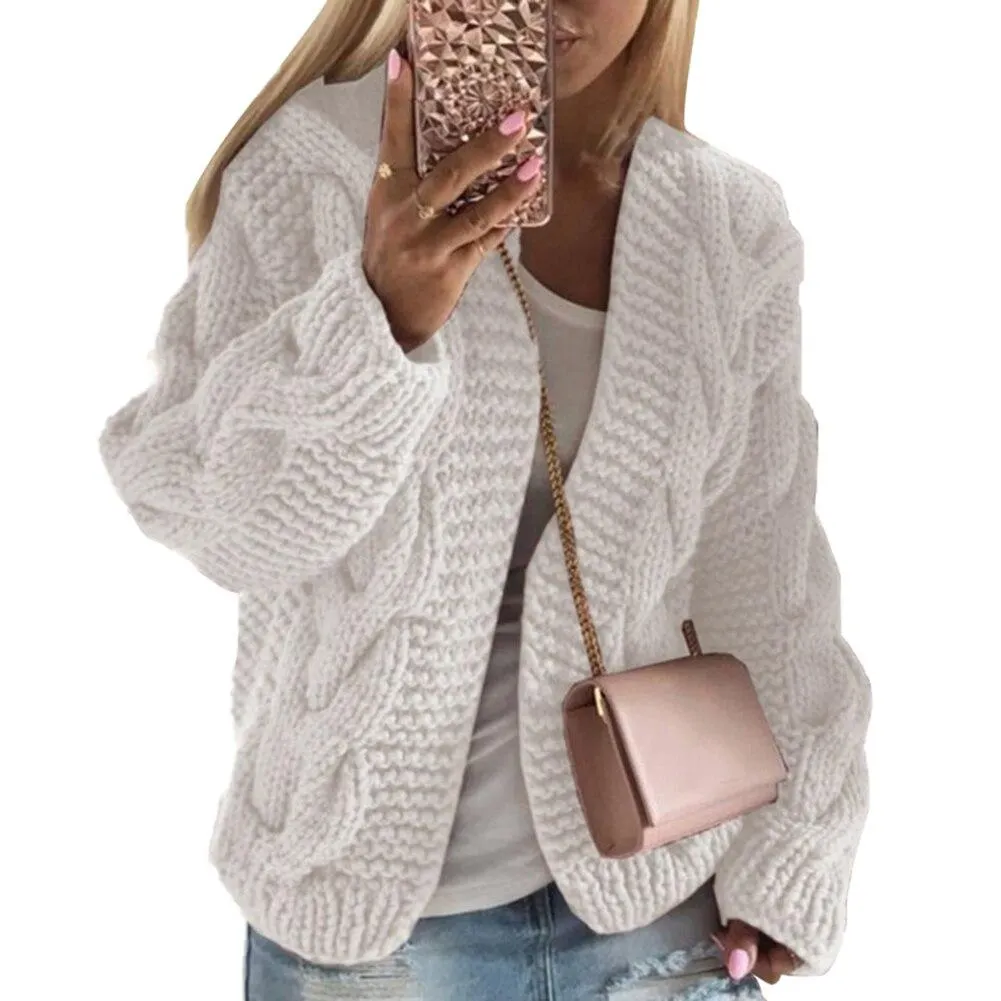 Women Cardigans Sweater Casual Autumn Winter Solid Color Braid Knitted Sweater Jacket Cardigan Knit Cardigan Femme Warm Clothes